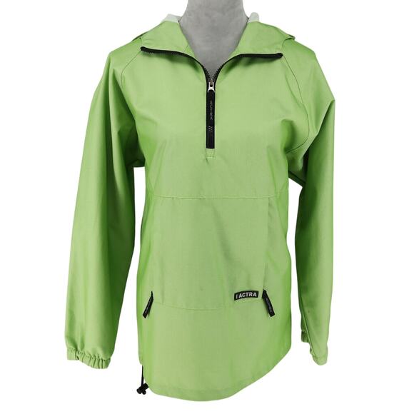 Actra Top Womens Medium Green Pullover Anorak Nylon Hoodie Pocket Quarter Zip - Picture 2 of 16